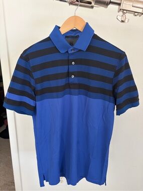 Greyson Men's Blue and Black Striped Polo Shirt